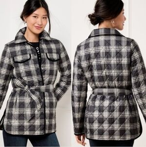 New Talbots Black & White Plaid Red Lined Medium Weight Quilted Jacket